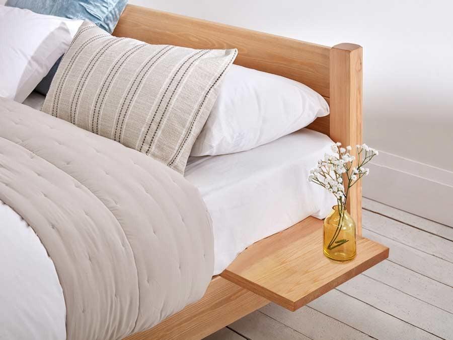 floating wooden bed shelf